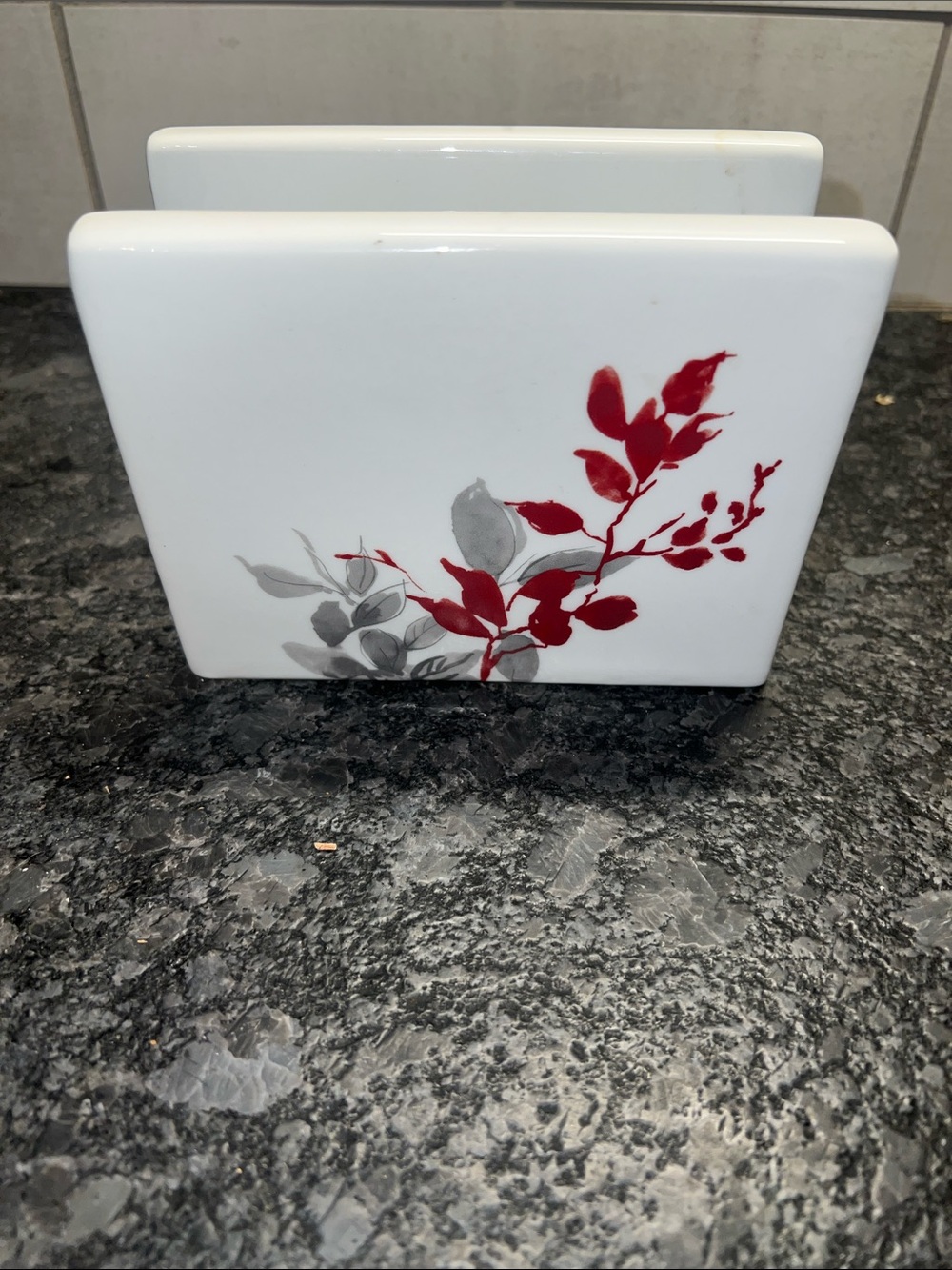 Corelle Coordinates Kyoto Leaves  Napkin Holder with Red &  Black Swirl